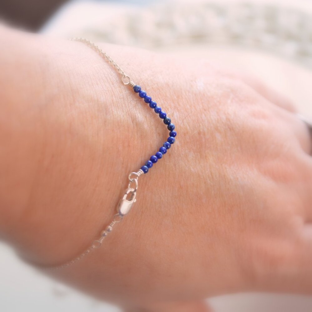 Lapis Lazuli Gemstone Chevron Bracelet in Sterling Silver